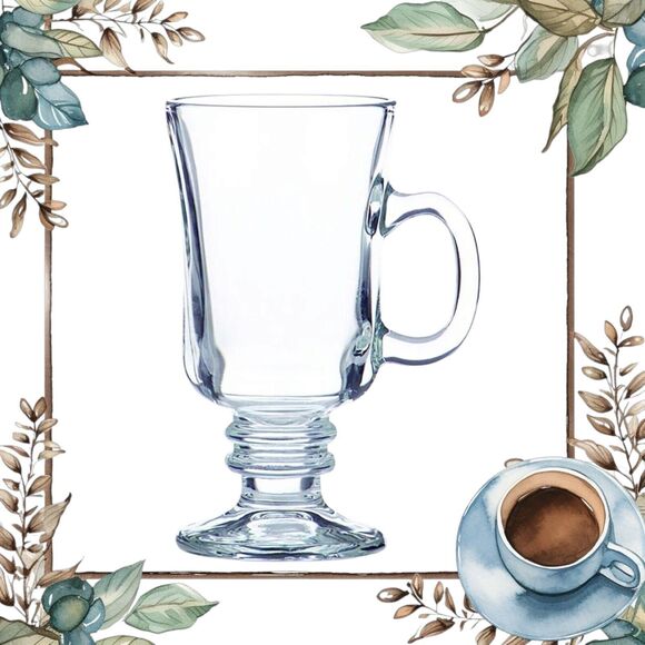 Set Of Glass Irish Coffee Hot / Cold Footed Clear Mug & Emerald City Green Spoon - Picture 3 of 13